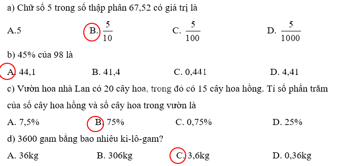 Giải phần A. Tái hiện, củng cố trang 72 Bài tập phát triển năng lực Toán 5 9